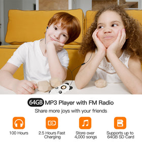 RUIZU panda connected to headphones via Bluetooth for wireless listening
