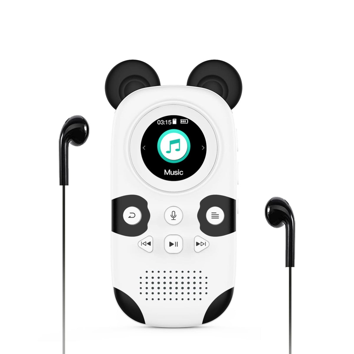 RUIZU panda front view showing screen and buttons, clear kid-friendly layout