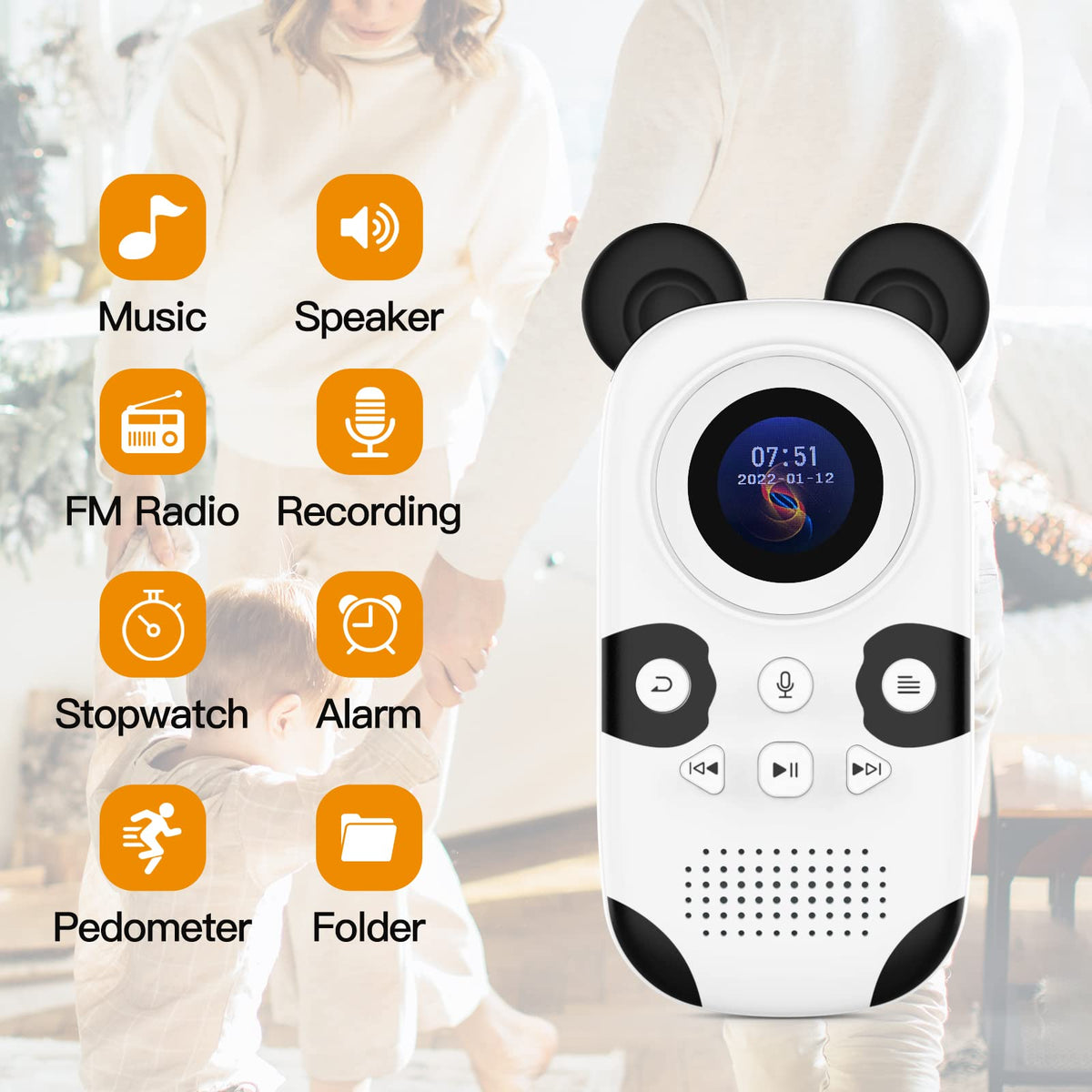 RUIZU panda on a bedroom shelf with toys showing safe everyday use