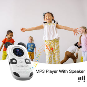 RUIZU panda speaker detail with grille visible and clear audio benefit
