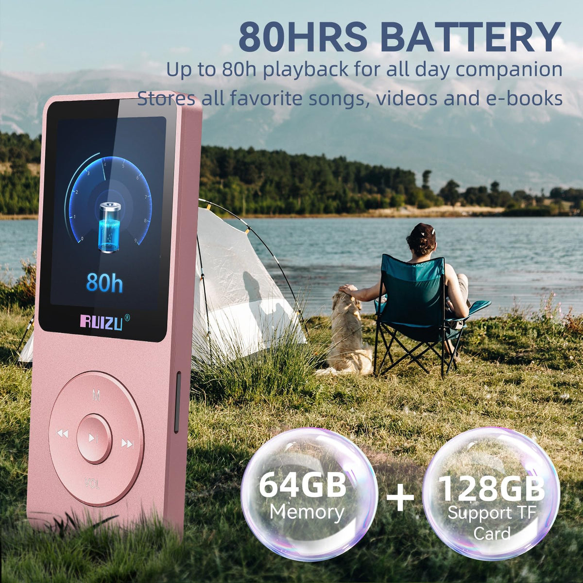 RUIZU TF card slot with microSD card, expandable storage up to 128GB