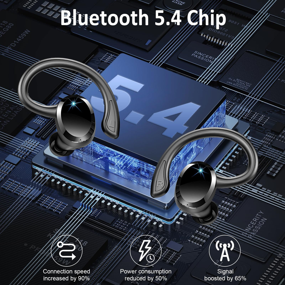 Rulefiss Q38 charging case and scale view showing battery display and compact size