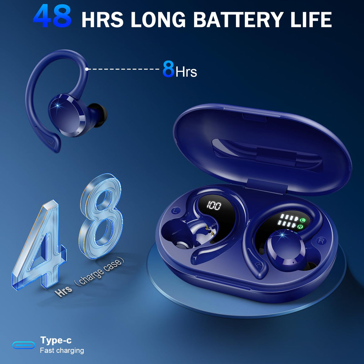 Rulefiss Q38 charging case with dual LED percentage display demonstrating battery visibility