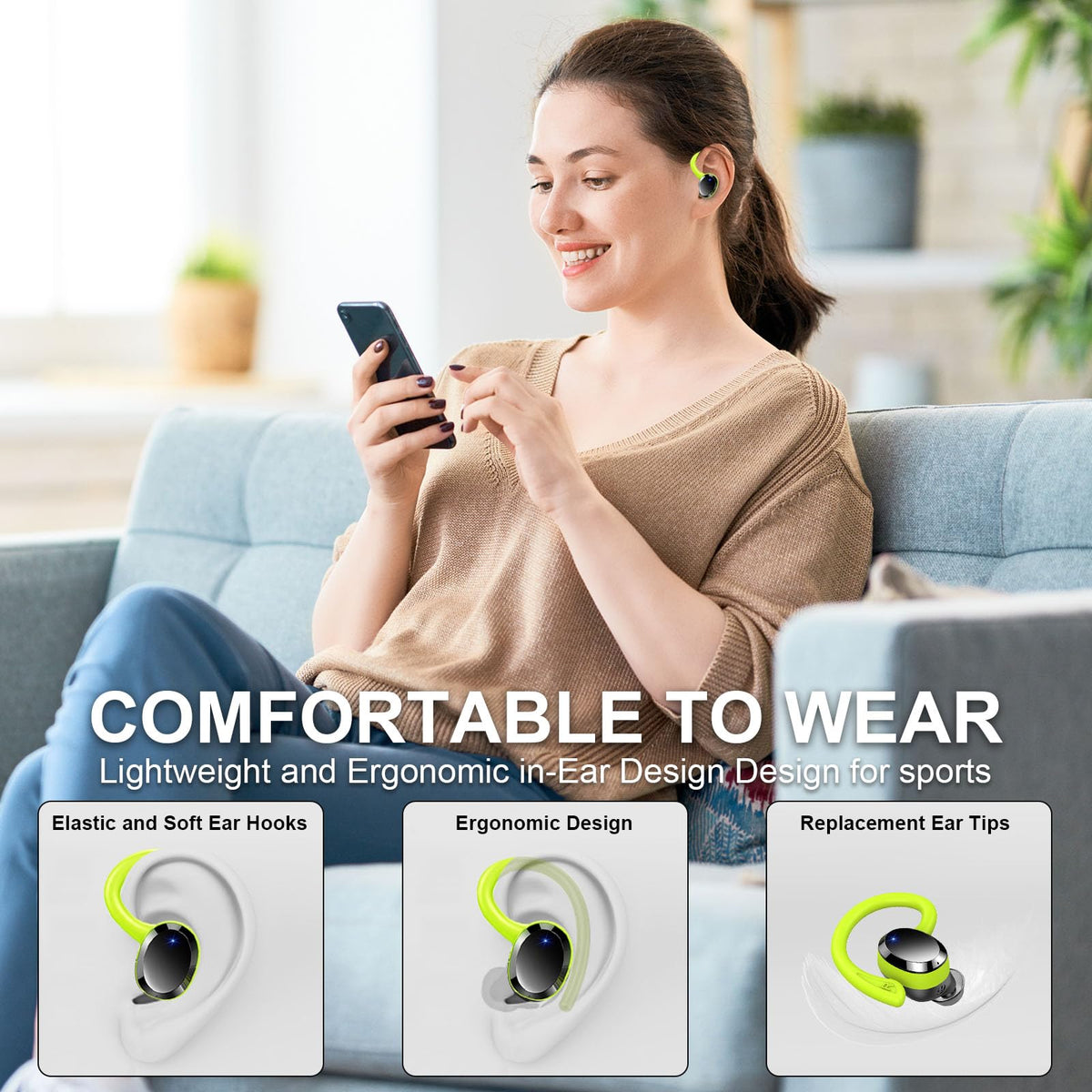 Rulefiss earbud on ear with 45° earhook for stable sport fit and comfort