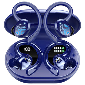 Rulefiss Q38 front packaging in blue showing earbuds and case for clear first impression