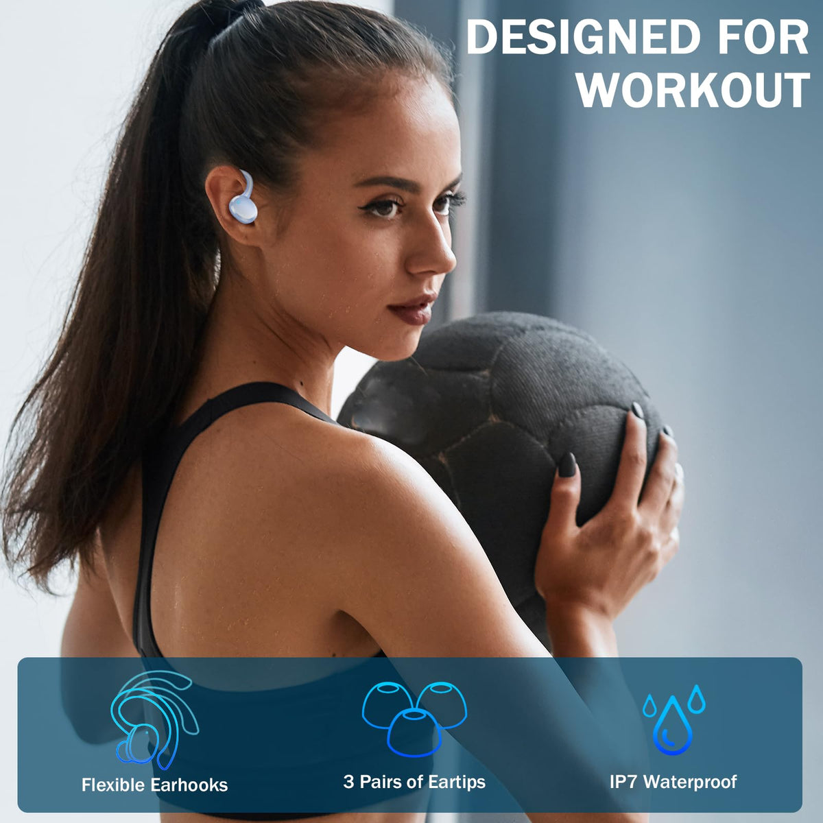 Rulefiss earbuds worn by runner outdoors, delivers stable audio on the move