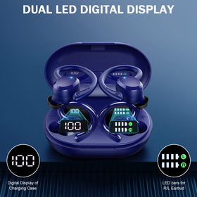 Rulefiss Q38 earbuds worn during running showing secure fit and sweat resistance benefits