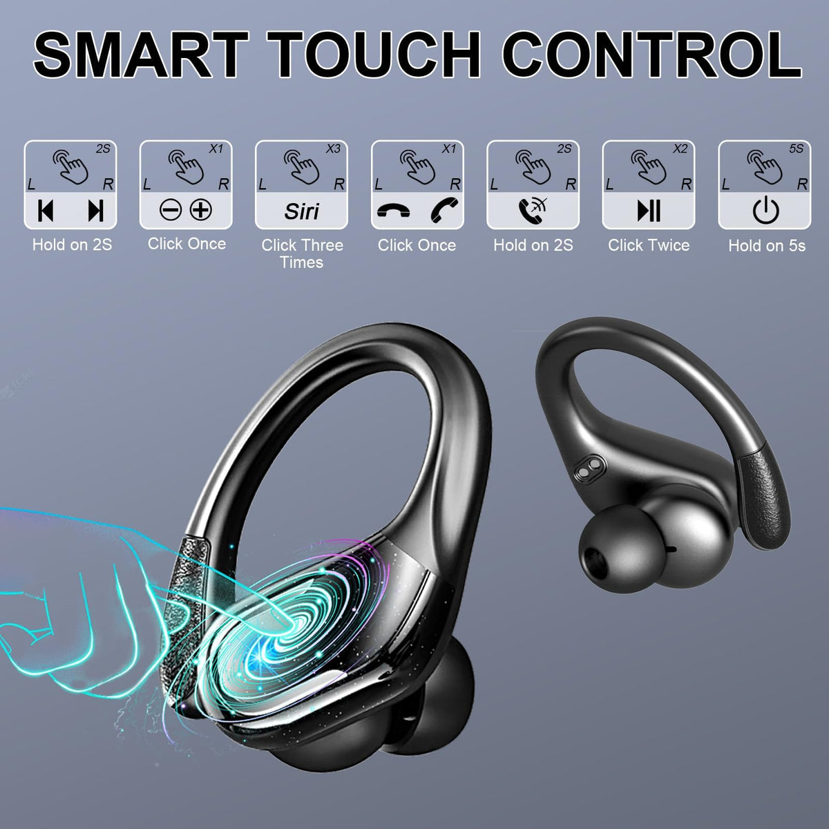 Rulefiss earbuds beside smartphone to show compact size and portability