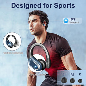 Rulefiss earbuds with water splashes showcasing IPX7 sweat resistance