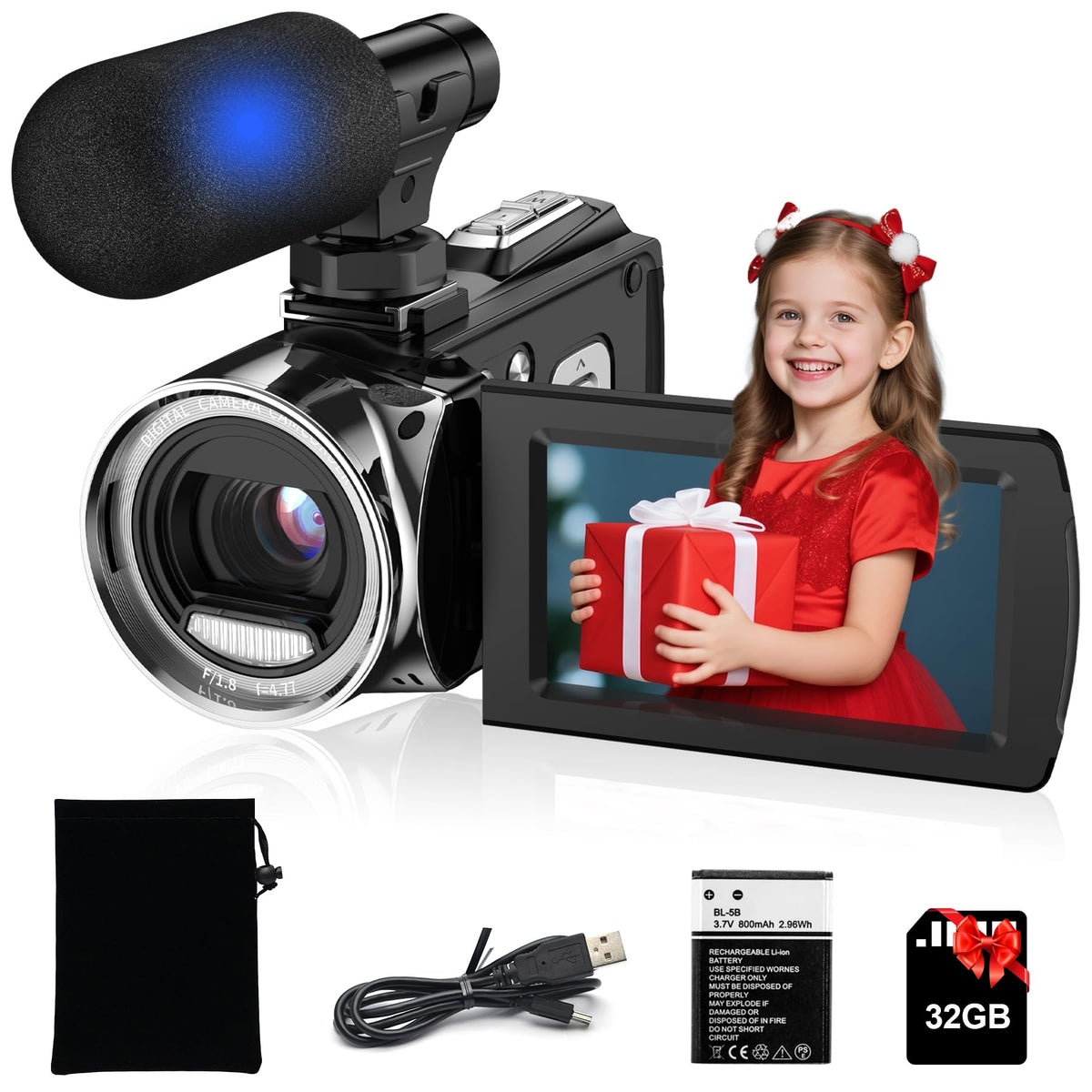 Rumyums 4K video camera with 18x zoom for sharp travel memories