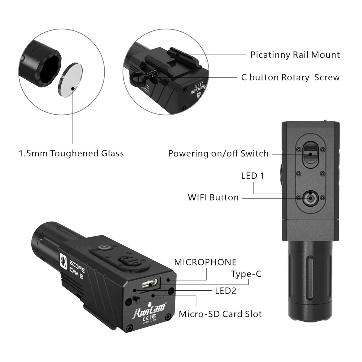 RunCam ScopeCam2 IP64 waterproof aluminum body protects against rain and dust.