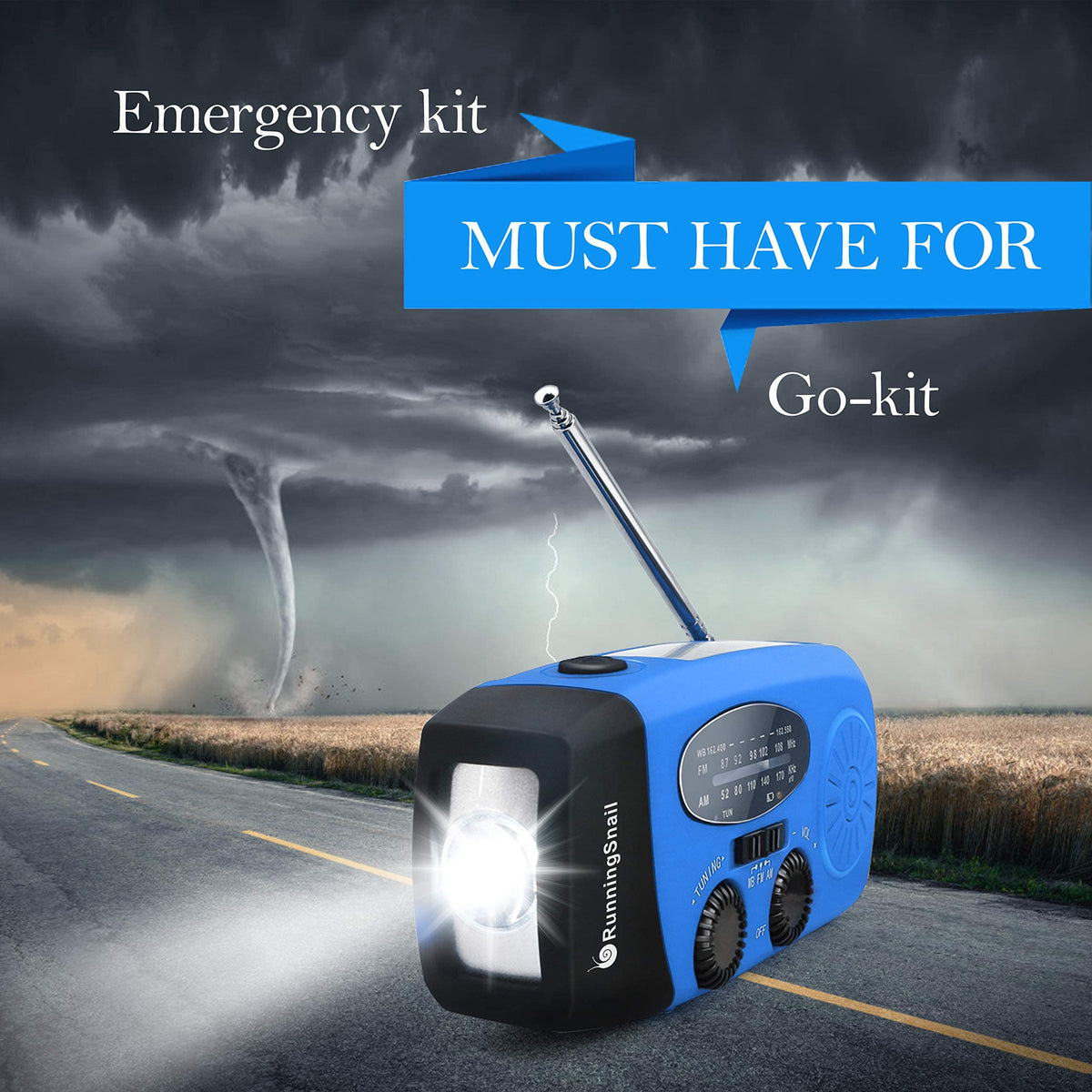 RunningSnail Emergency Radio LED flashlight provides extra visibility in darkness.