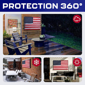 Rushmore Rose USA patio scene with covered TV protecting electronics outdoors