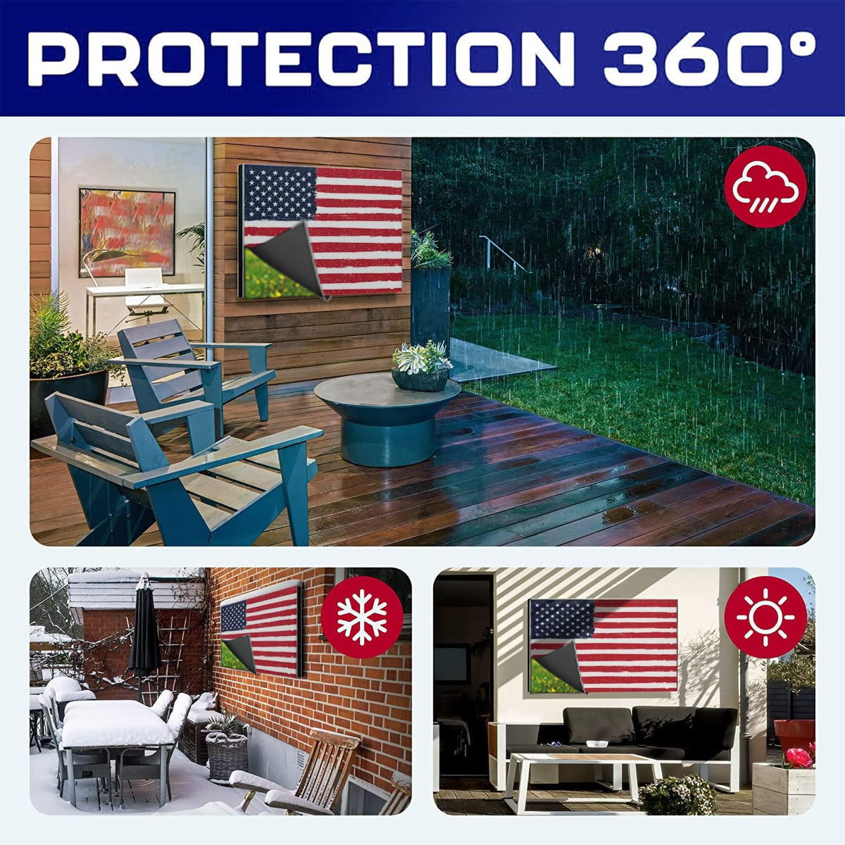 Rushmore Rose USA patio lifestyle scene showing TV protected outdoors
