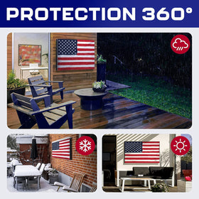 Rushmore Rose USA lifestyle patio scene with cover protecting a backyard television