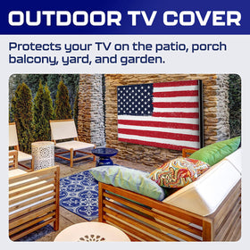 Rushmore Rose USA covered TV next to chair showing size and scale