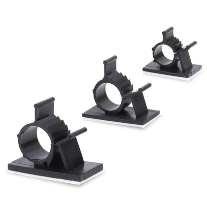 Rustark 100pcs three-size cable clips for versatile desk and wall cord management.