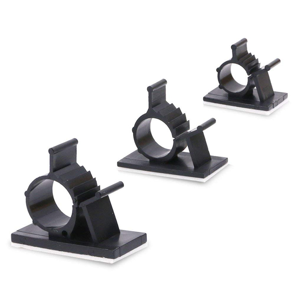 Rustark 100pcs three-size cable clips for versatile desk and wall cord management.