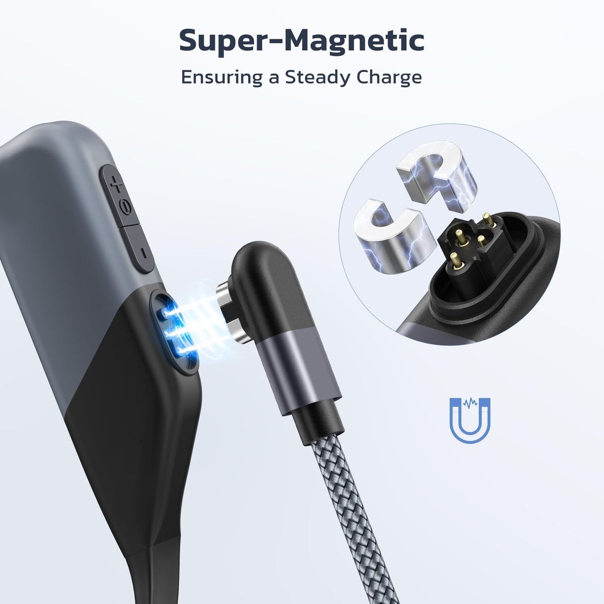 RUXELY slim magnetic short cable in travel case.