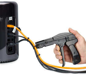 RV Rhodes zip tie gun ergonomic handle close-up for comfortable, fatigue-free use
