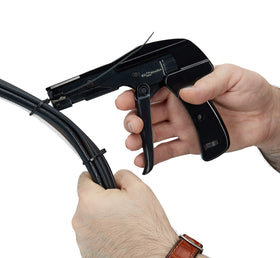 RV Rhodes zip tie gun tension dial close-up for precise force control and repeatability