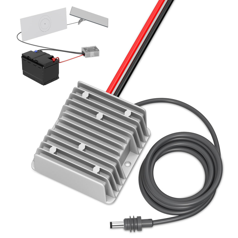 RVBOATPAT adapter front view showing compact aluminum housing and rugged design benefit: durable protection