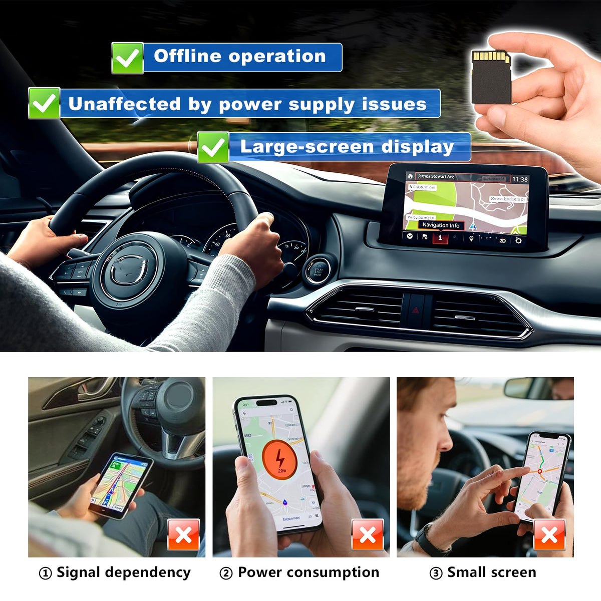 RVgolf map displayed on Mazda dashboard screen offering offline routing across North America