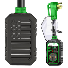 RVRVHOMM front view of 50A flag surge protector showing robust housing and flag design for easy handling