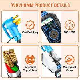 RVRVHOMM 50A NEMA 14-50P and socket for safe hookups.