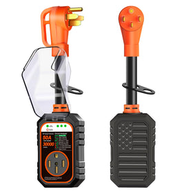 RVRVHOMM front view showing durable housing and orange finish protecting RV power