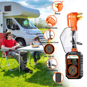 RVRVHOMM beside an RV power cord showing size and compatibility benefit