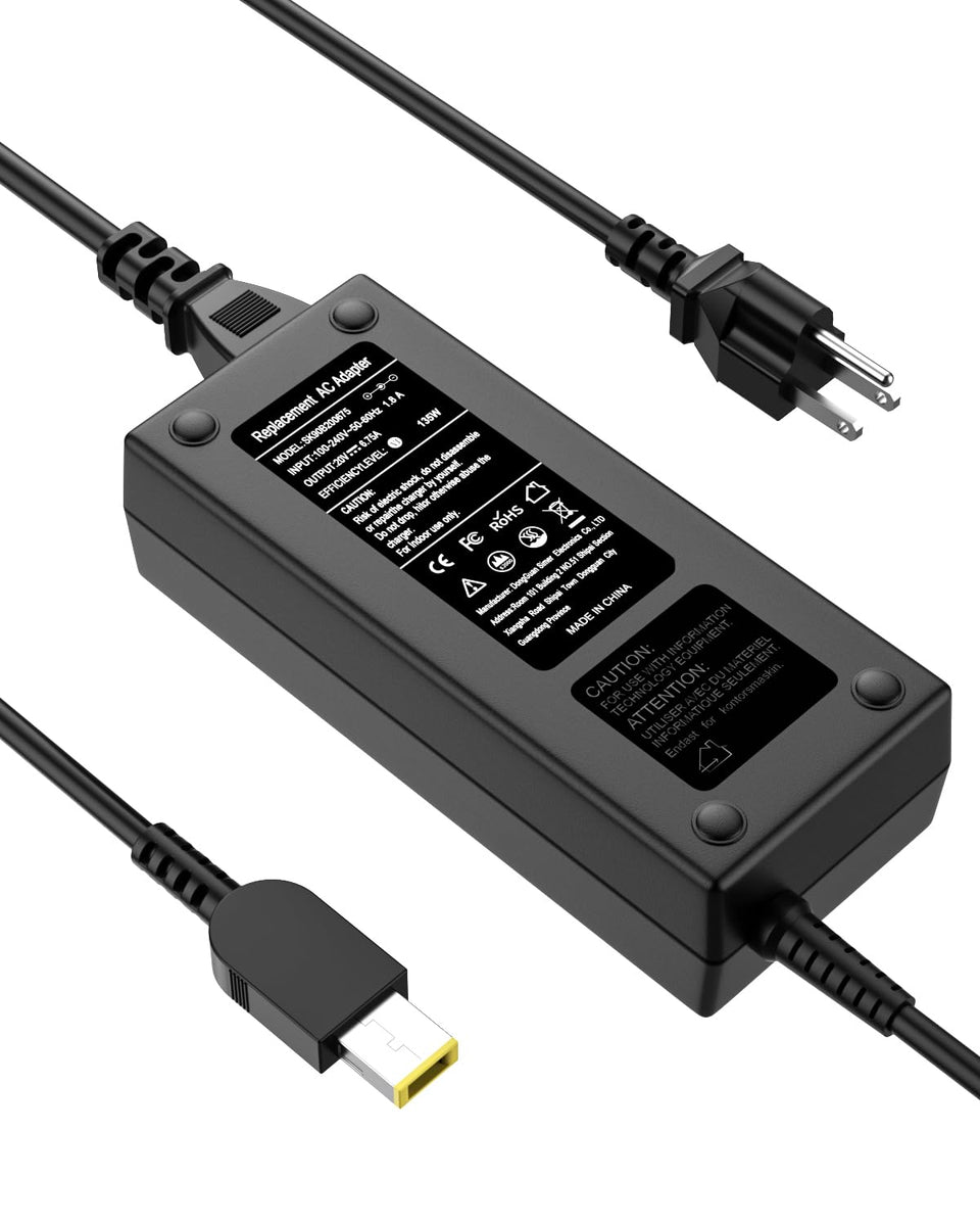 Ryaobwu 135W charger front view showing sturdy build and universal compatibility.