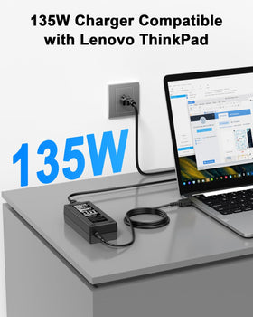 Ryaobwu 135W charger side connection highlights compact, portable design.