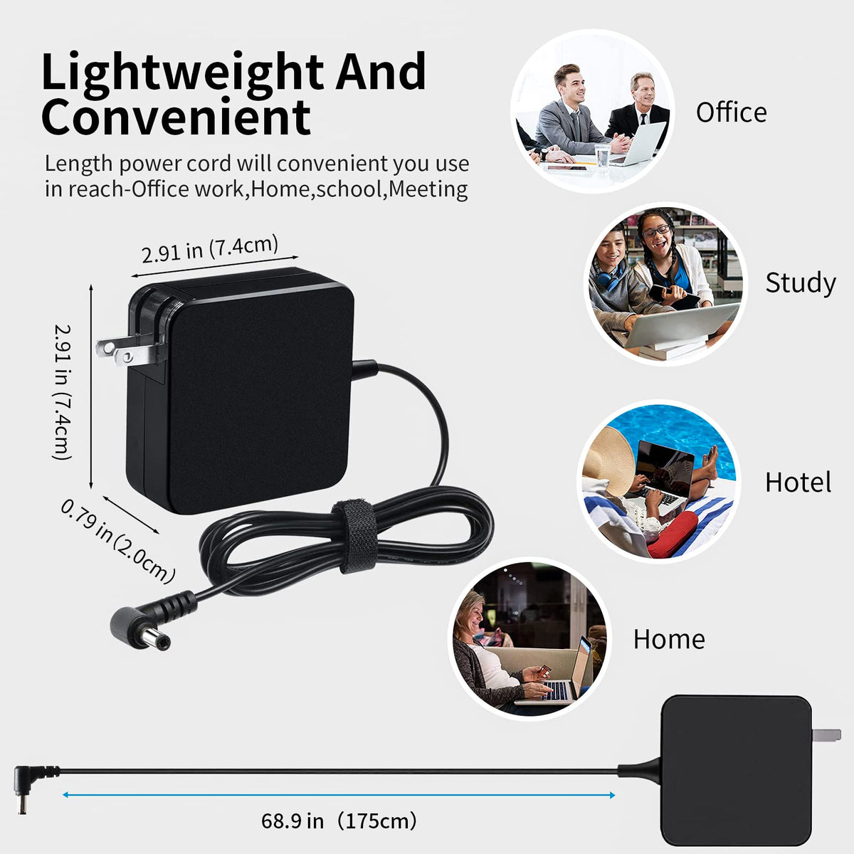 Ryaobwu 65W charger for Asus F555L; ideal for long work sessions