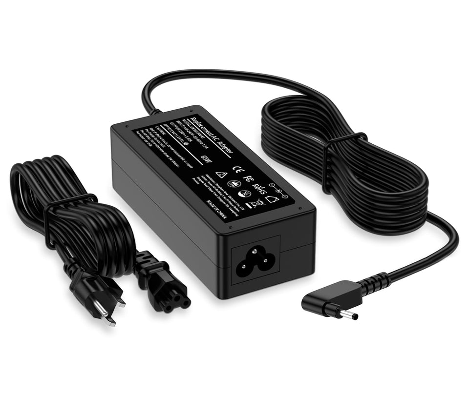 Ryaobwu 65W adapter tip close-up showing 3.0mm x 1.1mm plug for Acer compatibility