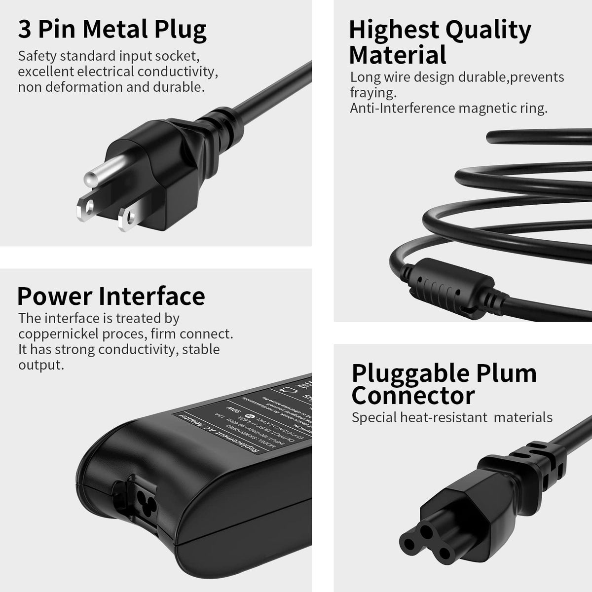 Ryaobwu 90W charger DC connector close-up highlights precise 5.0mm ID and 7.4mm OD.