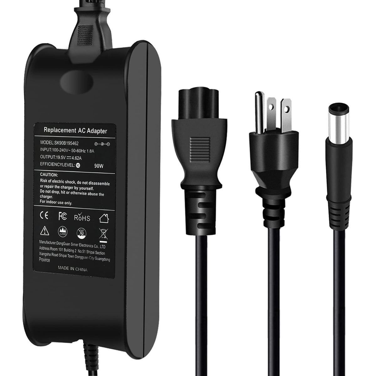 Ryaobwu 90W charger front view showing compact, dependable power for Dell notebooks.