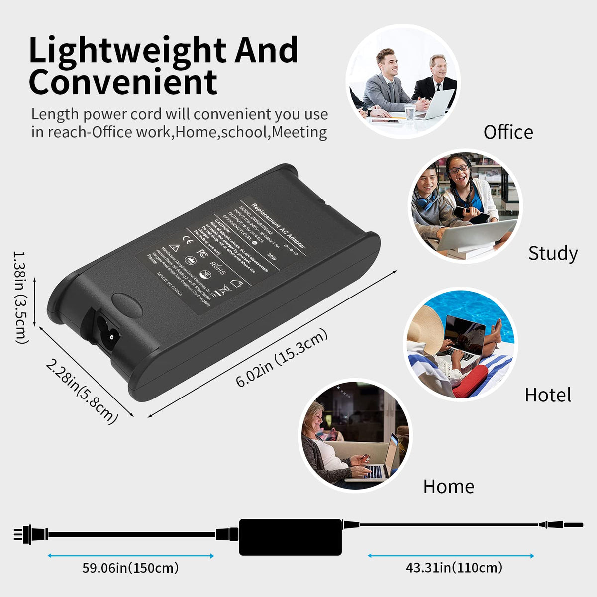 Ryaobwu 90W charger plugged into a Dell laptop during daily work.