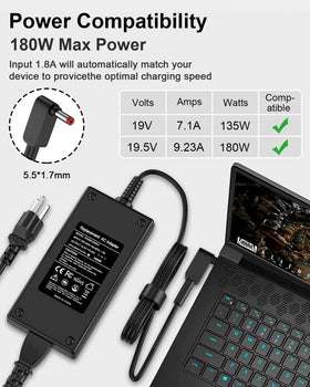 Ryaobwu adapter powering an Acer gaming laptop during heavy load