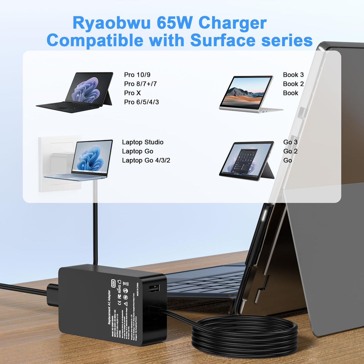 Ryaobwu Surface Pro compatibility visual highlighting broad device support.