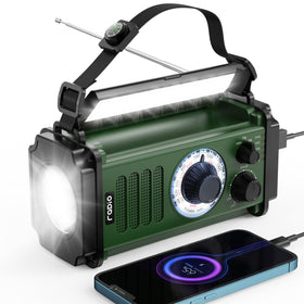 Rychi emergency radio front view shows compact design for easy grab-and-go in emergencies.