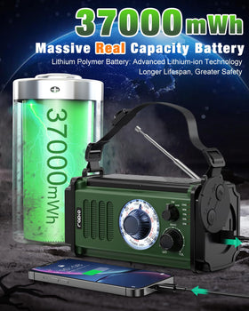 Rychi emergency radio side view highlights built-in power options for versatile charging during outages.
