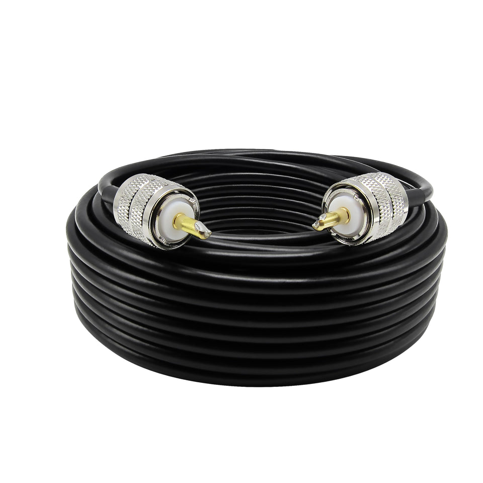 Rydocyee CB coax cable 50ft coiled showing copper core and sturdy build