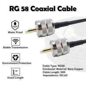 Rydocyee CB coax cable 50ft with nickel plated connectors for durable connections