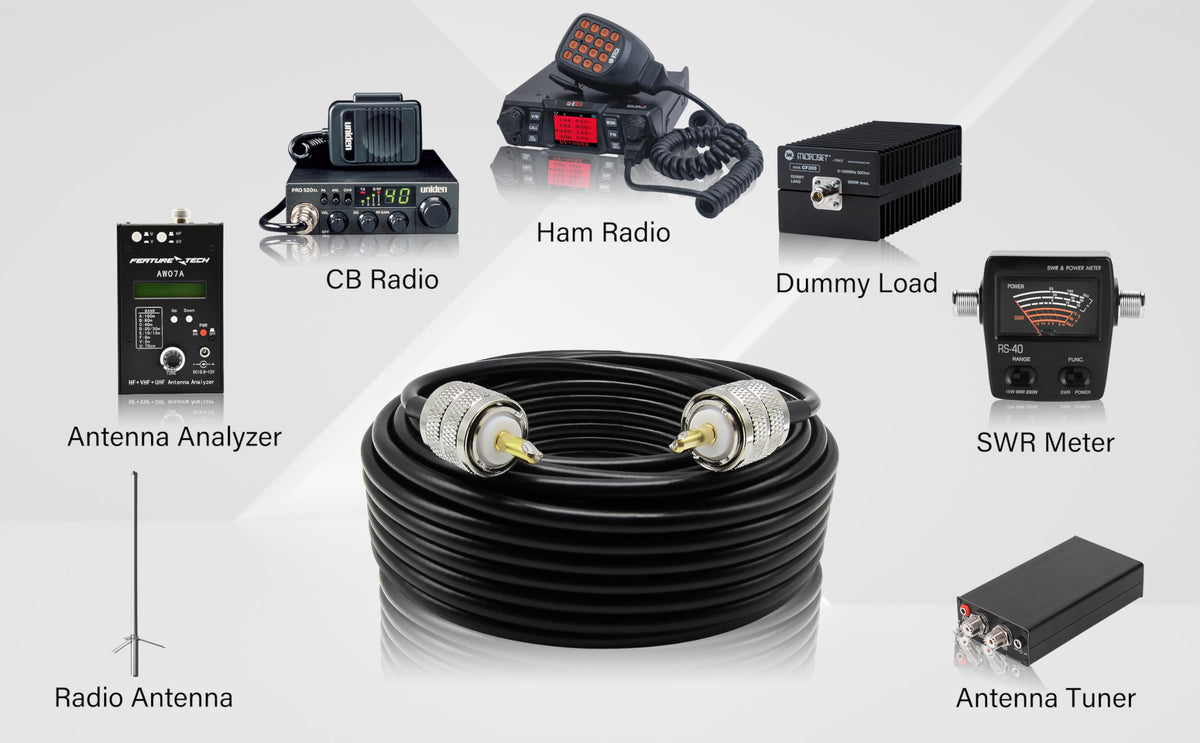 Rydocyee CB coax cable 50ft UHF PL259 connectors for easy compatibility