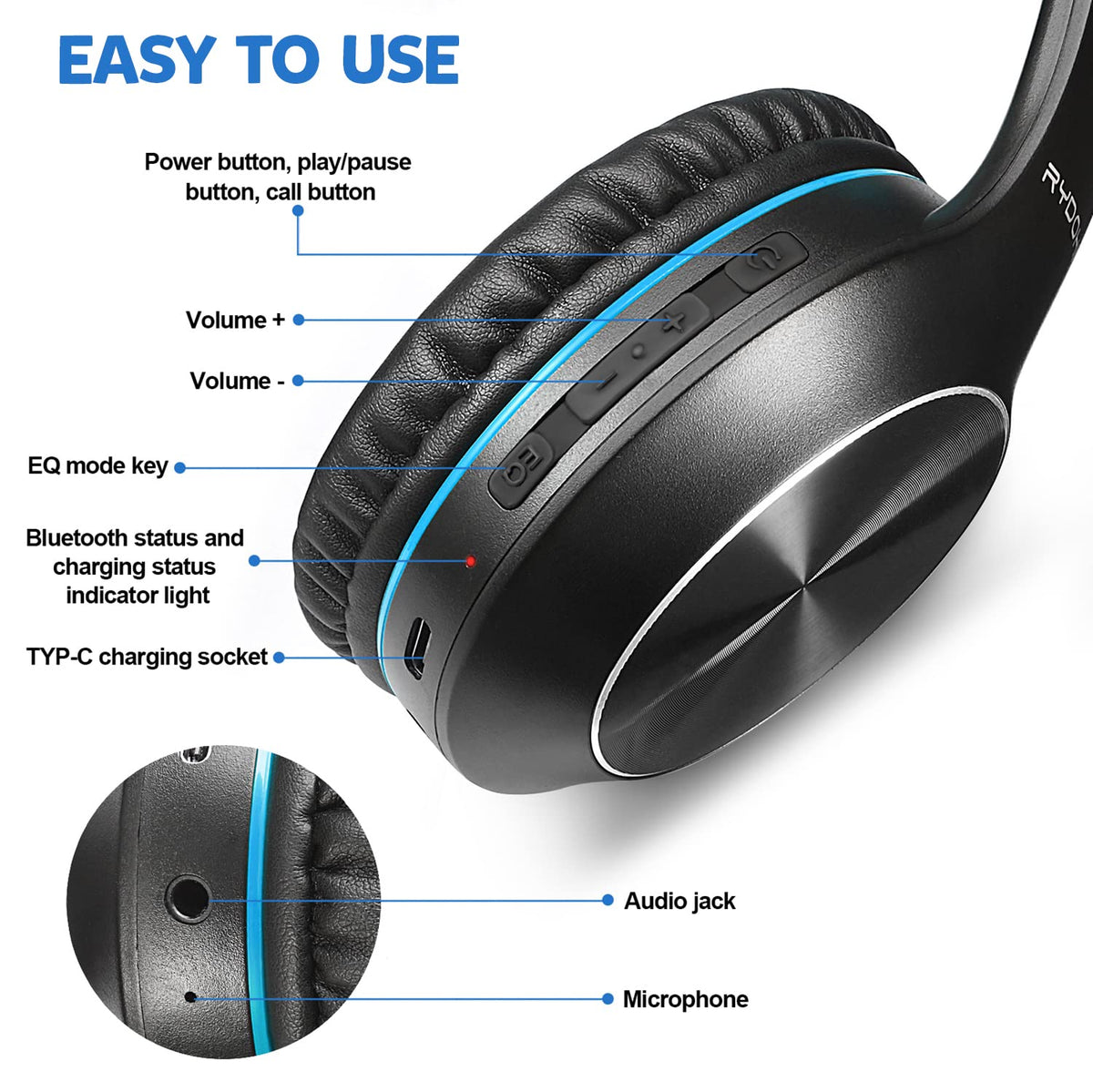 Rydohi Bluetooth 5.3 delivers stable connections across devices.