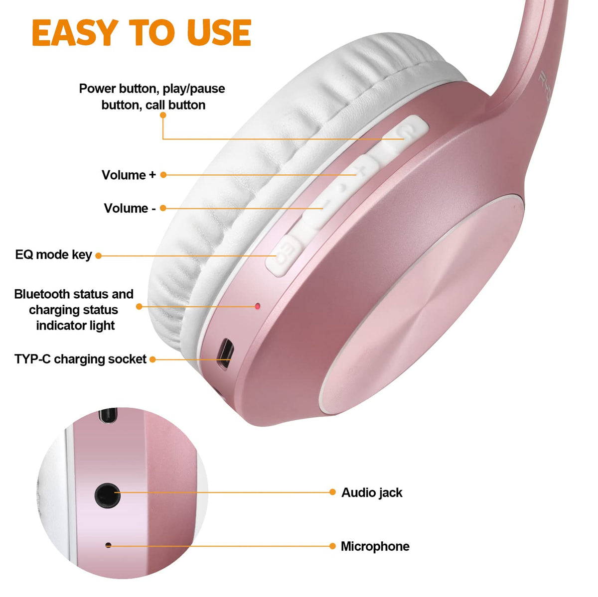 Rydohi headset with built-in microphone and controls for calls
