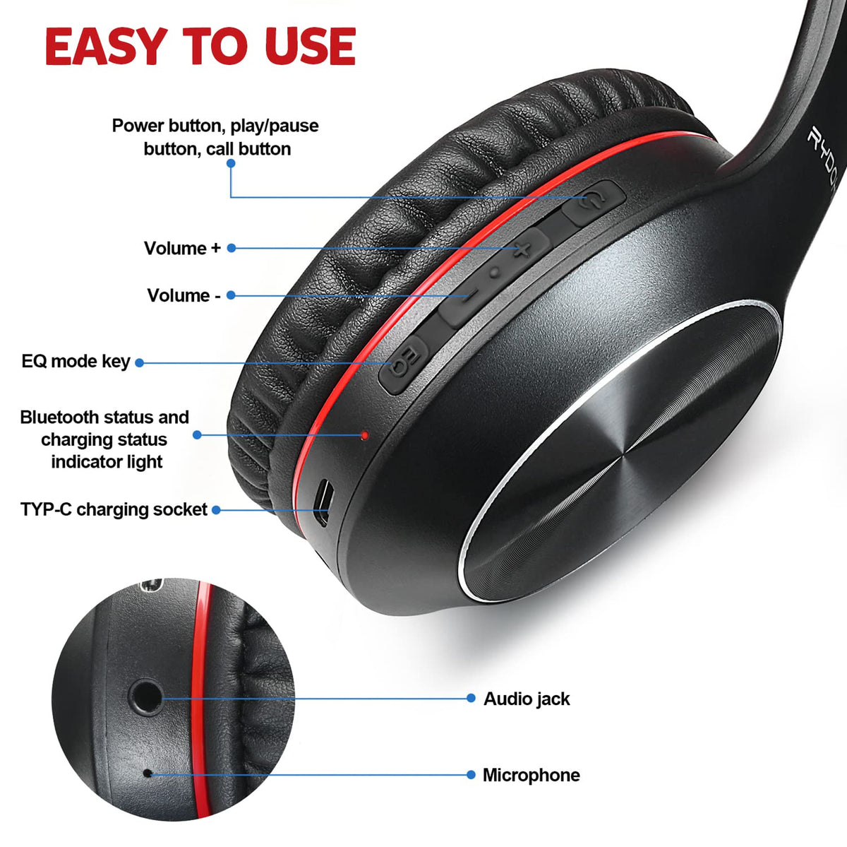 Rydohi memory-protein ear cushions for comfortable extended use.