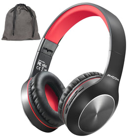 Rydohi over-ear headphones front view in black and red for immersive sound.