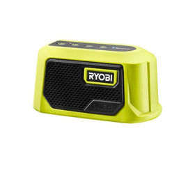 RYOBI One+ 18V compact speaker front view for portable sound on the job site
